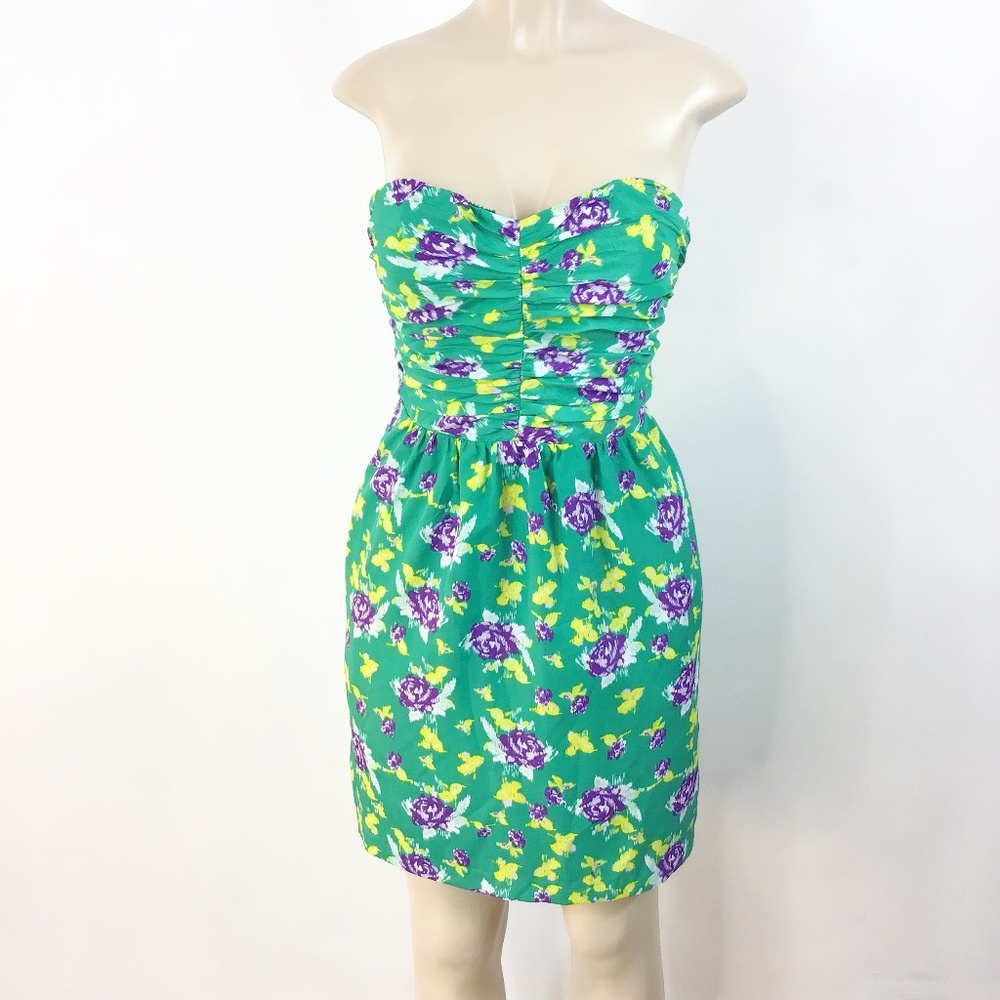 Gap Women's Strapless Summer Dress green purple floral print Size 6
